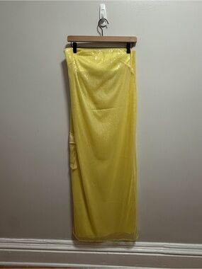 STAUD Casey dress butter yellow strapless sequin gown maxi dress wedding guest 6
